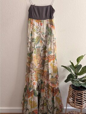 Boho/Bohemian Zara Maxi Dress Colorful Floral Print – Flowy Ruffle Hem SMALL